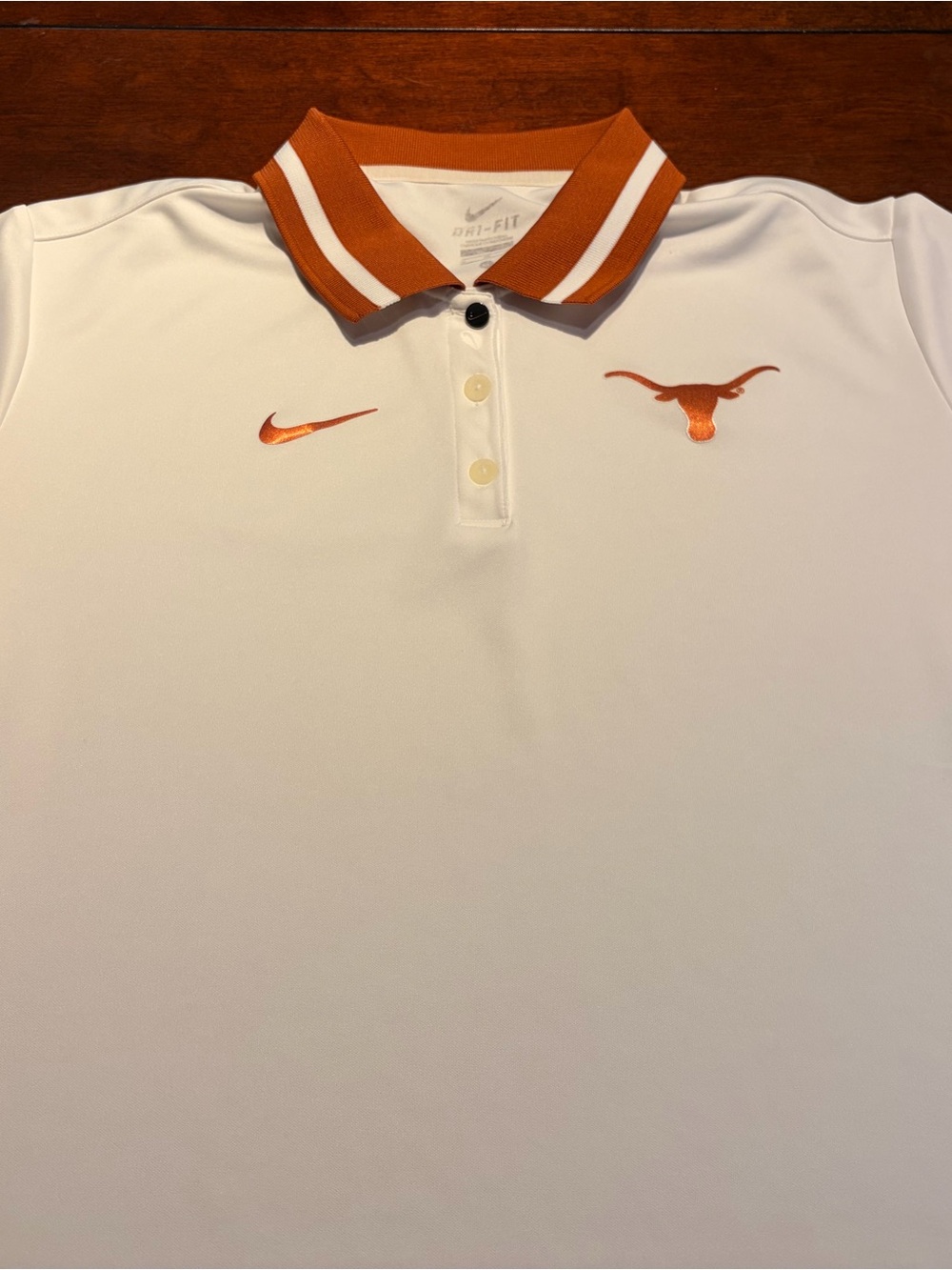 Nike White Polo with Orange Accents and Embroidered Longhorn